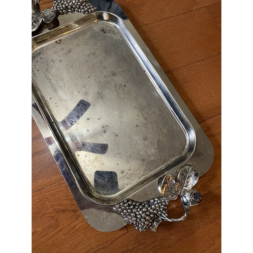 Godinger Silver-Plated Vintage Serving Tray Handles Grape Vine Style 17.5in